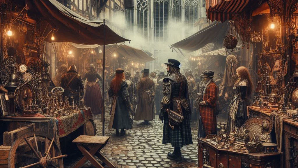a gothic street where a steampunk inspired culture awaits