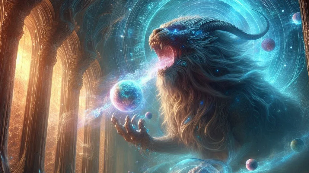 a great magical god breathes life into an alien world