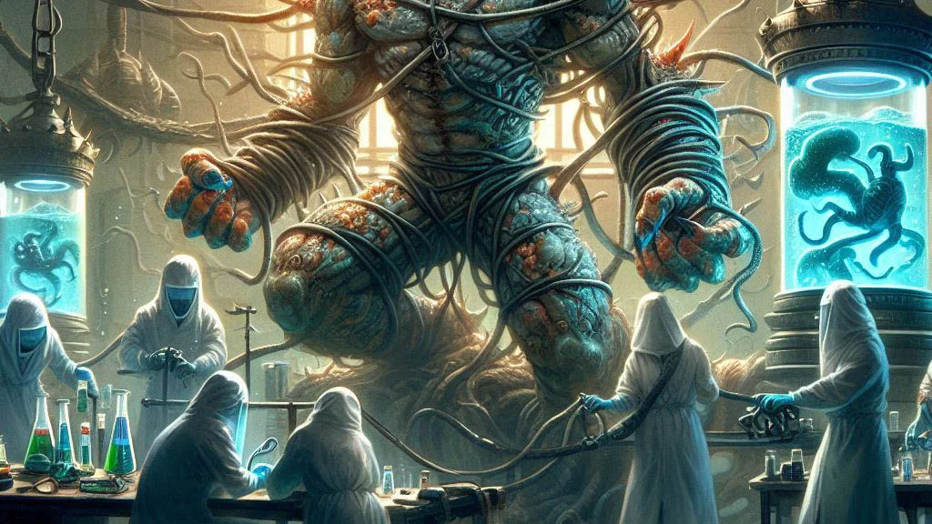 a monstrous humanoid being experimented on